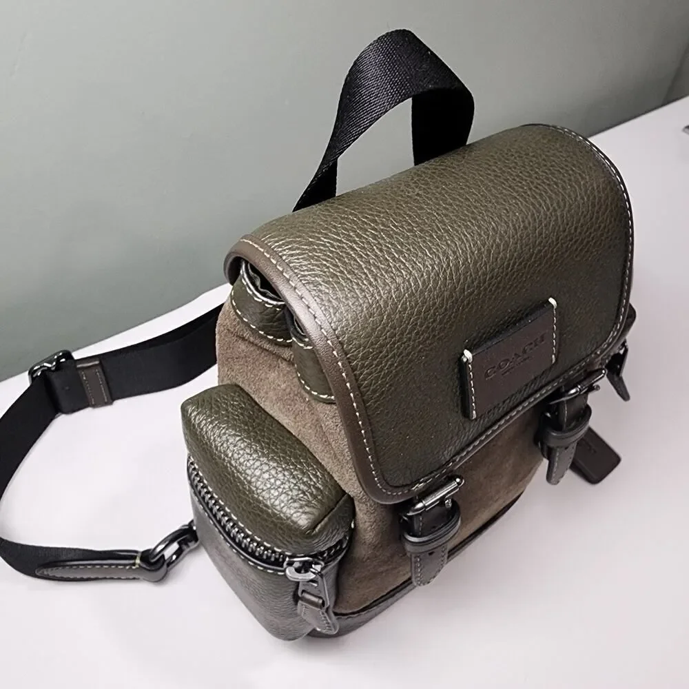 NWT Coach CCE79 Sprint Sling Pack Suede Small Messenger Bag Uniform Green